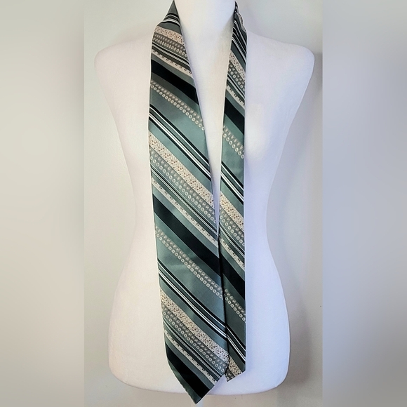 JC Penney The Men’s Shop Gray/Green/Brown Mens Striped Necktie - Picture 1 of 7